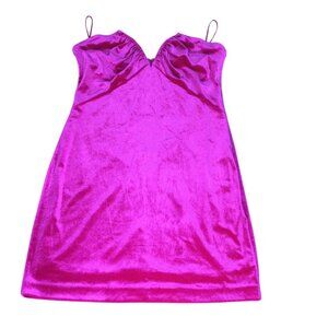 Hot Pink Velvet Wired V Neck Babydoll Mini Dress Size L Coquette Party